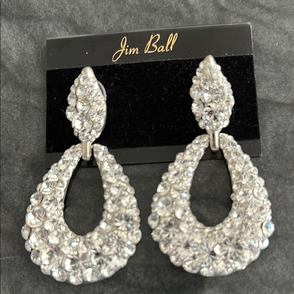 Jim Ball Silver Crystal Open Teardrop Earrings